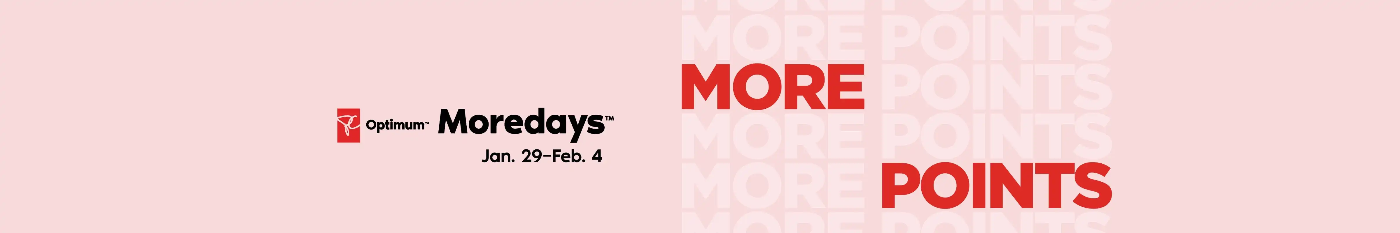"More Savings More Points" runs down a pink background repeatedly underneath the official PC Optimum Moredays logo lockup.